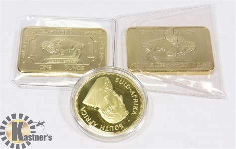 LOT OF REPLICA TROY OUNCE GOLD BARS & KRUGGERRAND