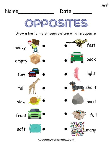 Identifying Opposites For Kindergarten And 1st Grade Academy