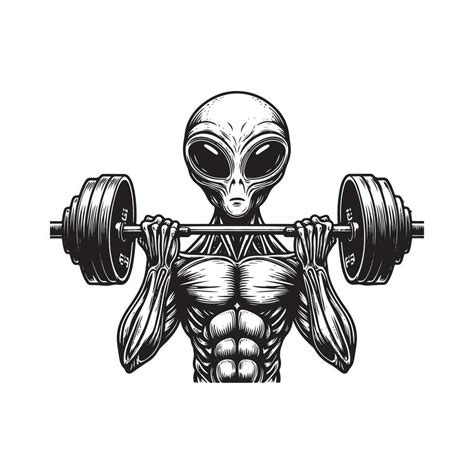 an alien body with a barbell that on hand , art illustration silhouette logo design 49388515 ...