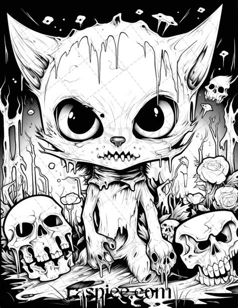 50 Halloween Scary Animals Grayscale Coloring Pages Printable for Adul ...