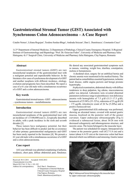 PDF Gastrointestinal Stromal Tumor GIST Associated With Synchronous