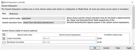 Simulink VariantControl Create A Variant Control Variable Object