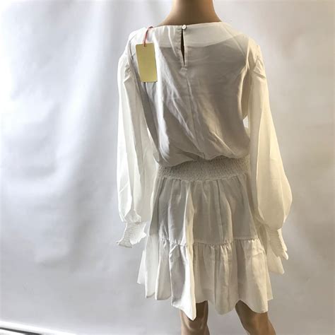 Entro Women Mini Dress Size L White Swing Tiered Boho Longsleeve