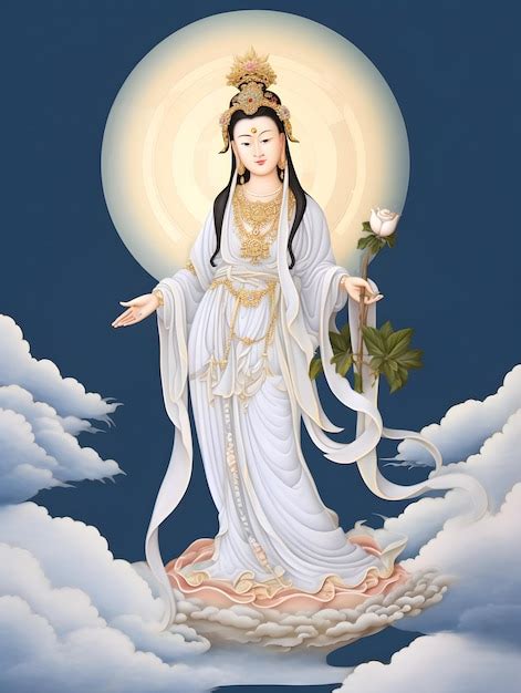 Premium Photo Healing With Kuan Yin Guanyin Standing On The Lotus