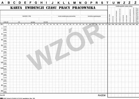 Os Karta Ewidencyjna Czasu Pracy Pracownika A Alfadruk E Sklep