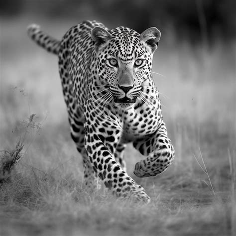 Premium AI Image | A leopard running through the grass with the face of a leopard.