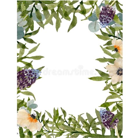 A Vertical Frame Anemone And Branches Watercolor Stock Illustration