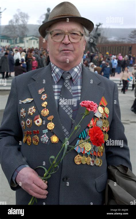 Russian War Veteran During Th Anniversary Celebrations In Yuzhno