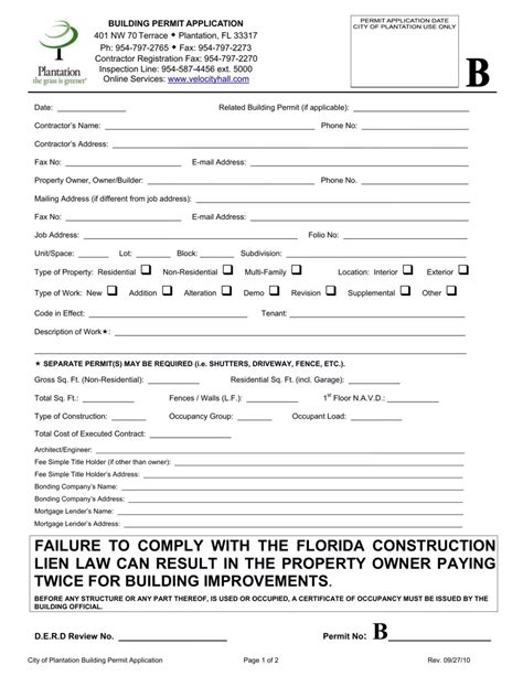 Plantation Building Permit Fill Out Printable PDF Forms Online