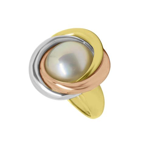 Anello Oro Co In Oro Giallo Con Perla Ed Inserti In Oro Bianco E Rosa