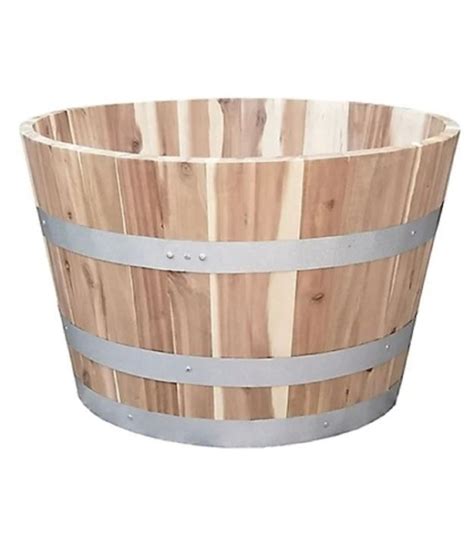 Real Wood Products 25 Natural Acacia Wood Barrel Planter Wilco Farm