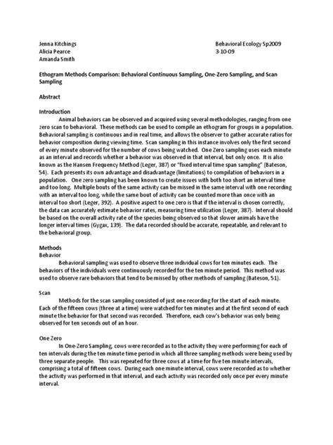 Ethogram Methods Comparison | PDF | Ethology | Sampling (Statistics)