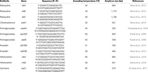 Target Antibiotic Genes Pcr Primers Forward And Reverse Sequence