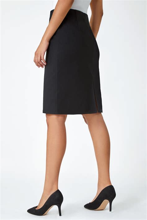 Black Pull On Stretch Pencil Skirt Roman Uk