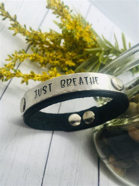 Just Breathe Genuine Leather Bracelet Hand Stamped Etsy