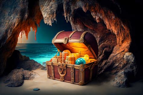 Premium Ai Image Pirate Gold Chest In A Cave On The Island Generative