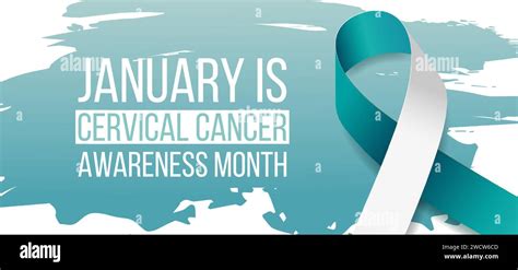 Cervical Cancer Awareness Month Banner With Teal And White Ribbon