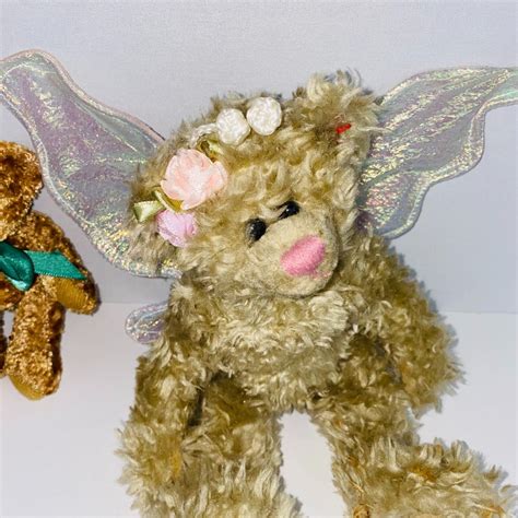 Ty Attic Nubby Jointed Rafaella Teddy Bear Angel Wings Flowers + Bonus Bear