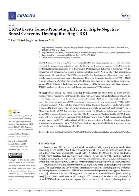 PDF USP53 Exerts Tumor Promoting Effects In Triple Negative Breast