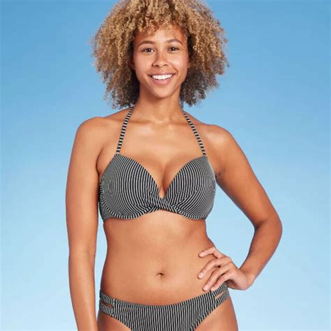 Shade Shore Bikini Top 36c Lightly Line Twist Front Black White