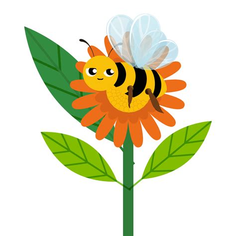 Bees fly over the flower garden and collect honey from the plant vector concept. Cute smiling