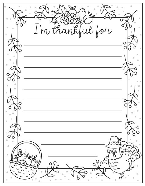 Vector Black And White Thanksgiving Card Im Thankful For Line Vertical