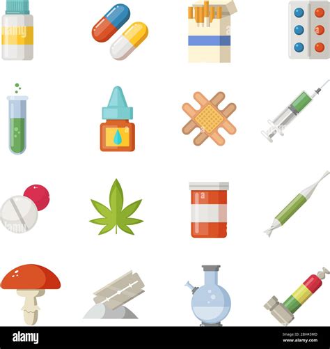 Pharmacy Illustrations Different Drugs In Cartoon Style Narcotic And