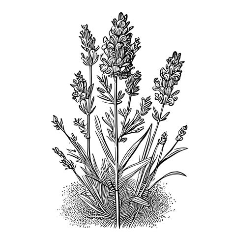 Premium Vector | A black and white drawing of lavender flowers.