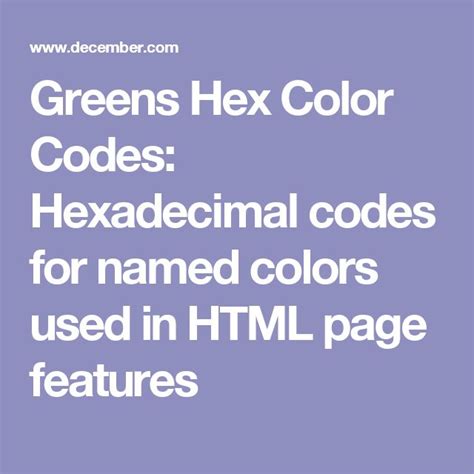 Greens Hex Color Codes Hexadecimal Codes For Named Colors Used In Html 20160 Hot Sex Picture