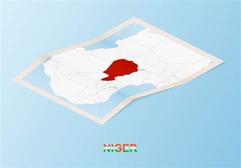 Folded paper map of Niger with neighboring countries in isometric style ...