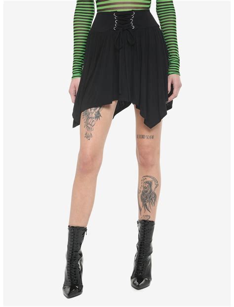 Black Lace Up Hanky Hem Skirt Hot Topic