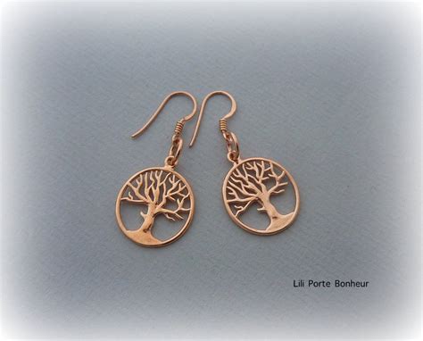 Boucles D Oreille Arbre De Vie En Argent Massif Plaqu Or Rose