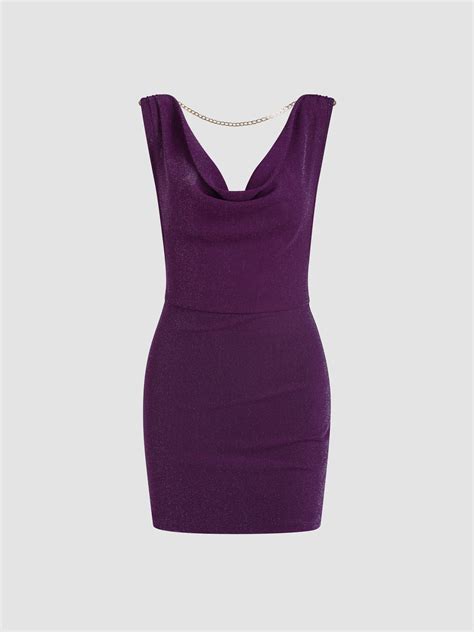 Pinch Me Purple Cowl Neck Mini Dress For Date Music Festival Live House