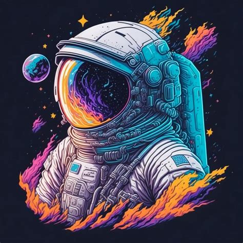 Hermosa Pintura De Un Astronauta En Una Colorida Galaxia De Burbujas En