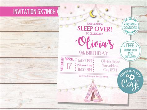 Slumber Party Tent Editable Invitation Sleepover Party Etsy