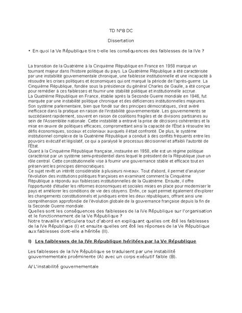 Dissertation Droit Constit Vème République TD N8 DC Dissertation En