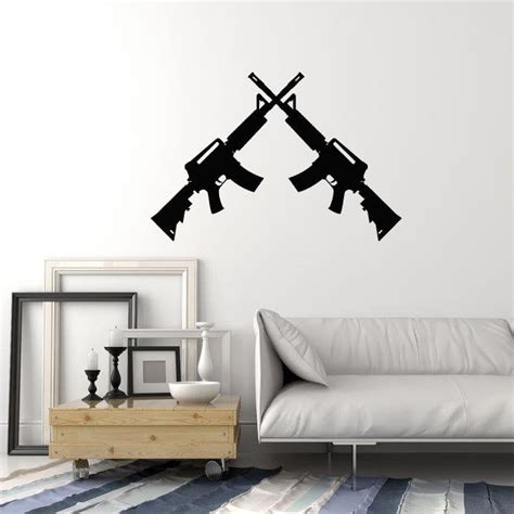 Vinyl Wall Decal Two Assault Rifles Guns Military Art Room Decoration ...