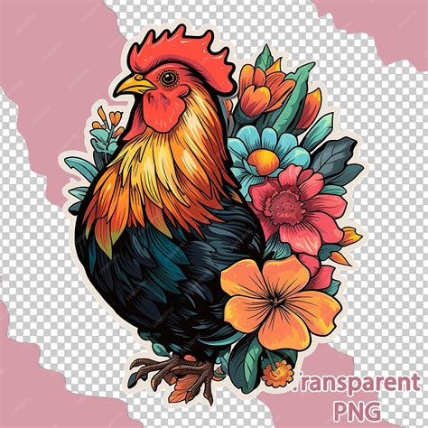 Aesthetic Floral Chicken Illustration on Colorful Vector Art ...