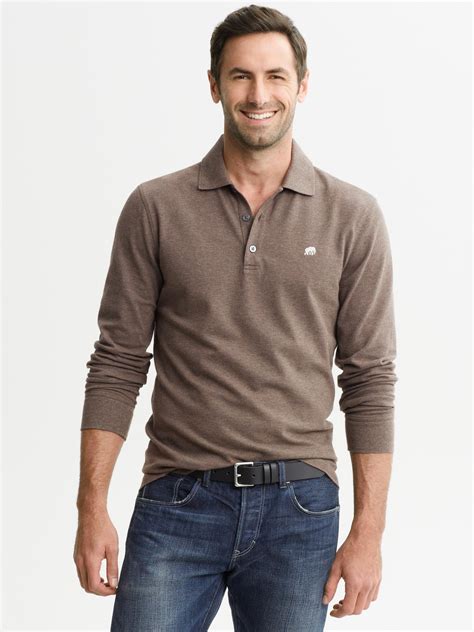 Banana Republic Signature Long Sleeve Piqué Polo In Brown For Men