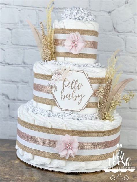 Boho Pampas Grass Diaper Cake Bohemian Tropical Desert Baby Etsy