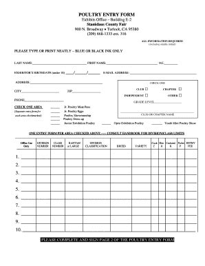 Fillable Online Poultry Entry Form Exhibits Office Building E Fax