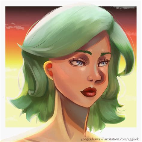 Artstation Green Haired Woman In The Twilight