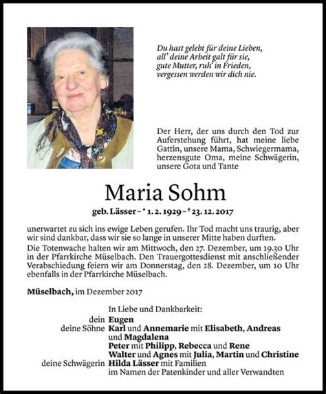 Todesanzeigen Von Maria Sohm Todesanzeigen Vorarlberger Nachrichten