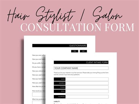 Hair Stylist Client Intake Form Hair Consultation Forms Hair Salon