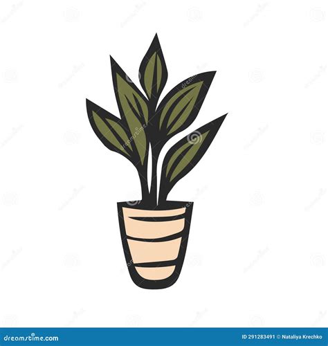 House Plant In Pot Hand Drawn Vector Cartoon Doodle Icon On White