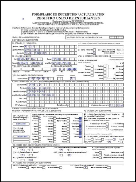 Rude Registro Nico De Estudiantes Formulario Pdf