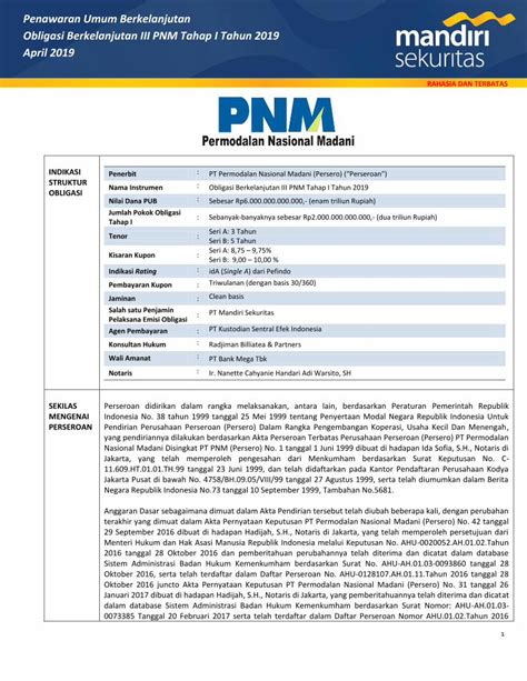 PDF Penawaran Umum Berkelanjutan Obligasi Berkelanjutan III PNM