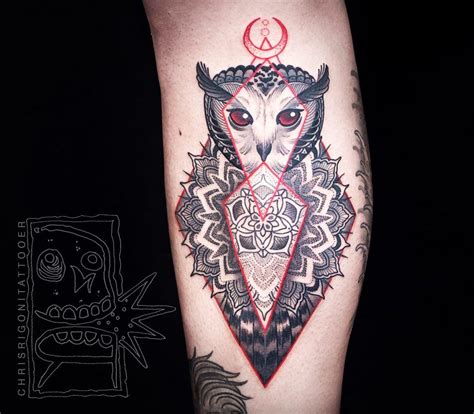 Owl And Mandala Tattoo By Chris Rigoni Photo