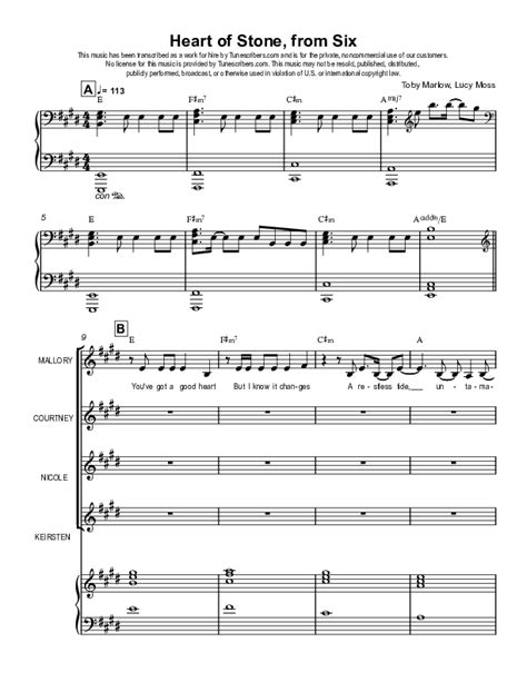 Tunescribers | Heart of Stone, from Six | Sheet Music