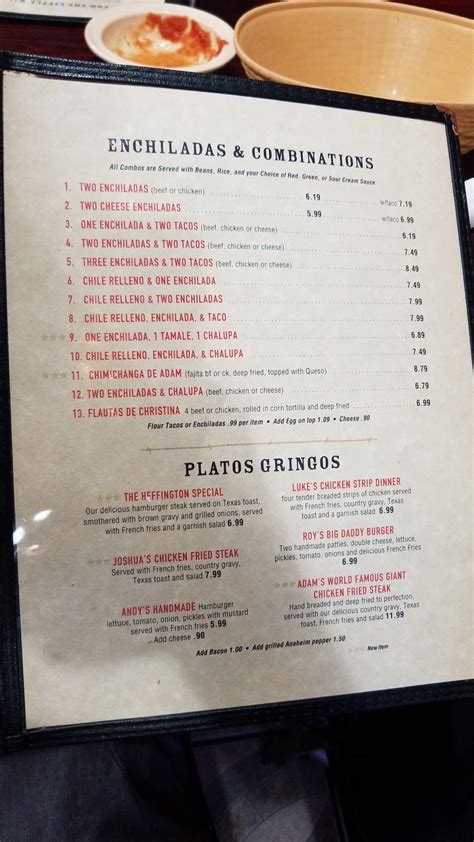 Menu at Nopalitos restaurant, Littlefield, W Waylon Jennings Blvd